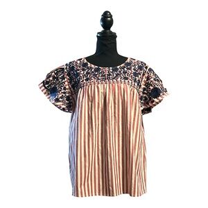 Layerz Clothing Embroidered Boho Peasant Top – Medium – Cottagecore, Bohemian